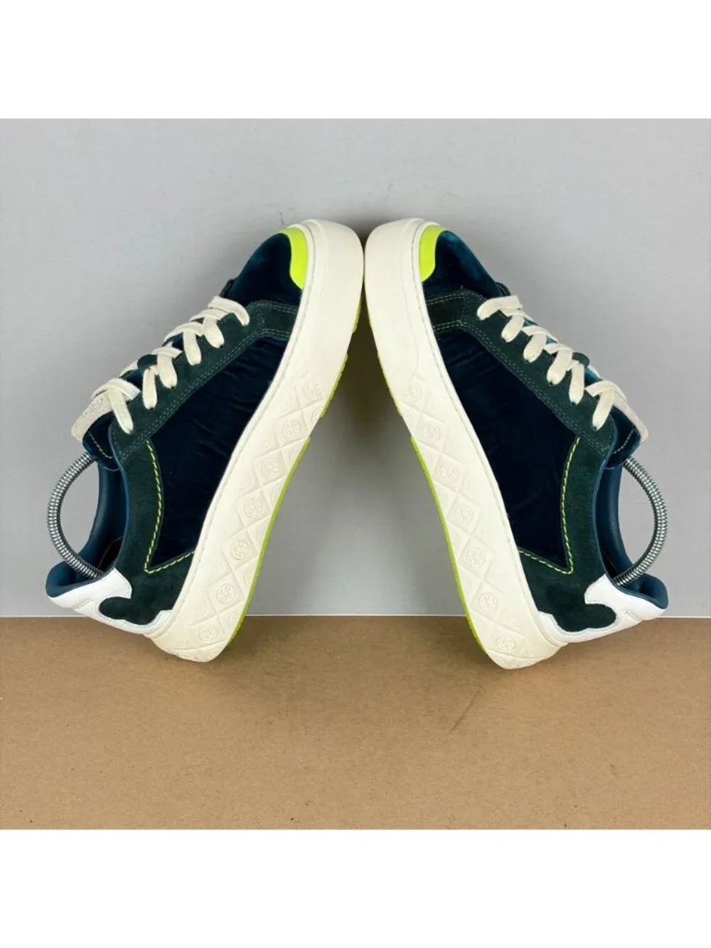 Tory Burch Velvet Ladybug Sneakers Womens 7.5 Dark Teal Low Top Lace Up Shoes
